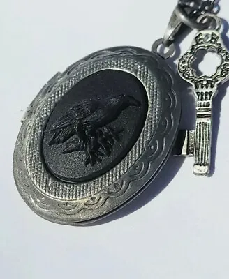 Raven Crow Bird Goth Locket Necklace Viking PHOTO Picture CAMEO Pendant Boho • $17.46