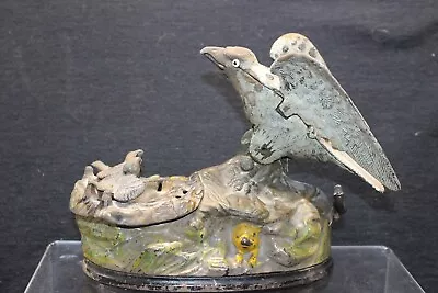 Cast Iron Mechanical Bank J&E Stevens AMERICAN EAGLE & Eaglets PatJan23 1883 • $389