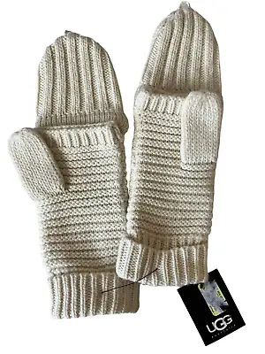 UGG Wool Blend Fingerless Knit Gloves Mittens Cream Womens One Size NEW • $29