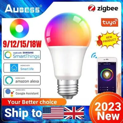 E27 9/12/15/18W Zigbee Smart Bulb Tuya RGB LED Light Smart Life APP Alexa Google • $12.05