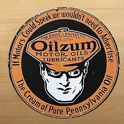 Vintage Oilzum Porcelain Sign Gas Motor Oil Lubricant Service Station Pump Plate • $109.97