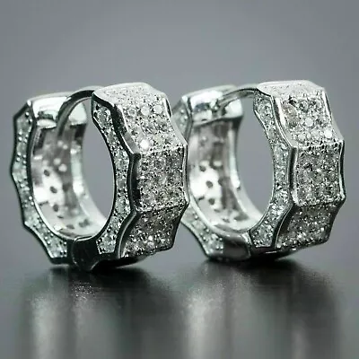 Men Huggie Hoop Earring 2Ct Round Cut Lab Created Diamond 14K White Gold Plated • $97.99