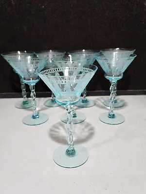 $499.99 • Buy SET OF 8- RARE- Morgantown Glass WOODLAND BLUE Liquor Cocktail Champange Glasses