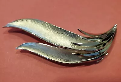 Vintage Crown Trifari 3  Silvertone Leaf Brooch/pin Shiny & Brushed • $19.95