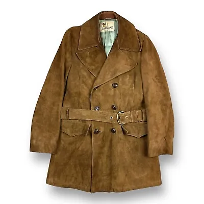 Vintage Suede Western Belted Ranch Wear Lined Fishtail Trench Coat Jacket Men 38 • $118.99