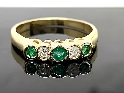 Green Emerald & Diamond Ring 14k Yellow Gold Womens Estate Jewelry Band Size 8.5 • $494.99