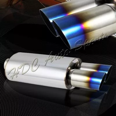 3  Dual Titanium Burnt Slant Tip Stainless 3  Inlet Exhaust Muffler Universal • $48.99