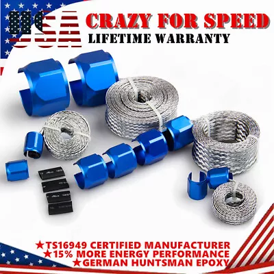 Blue Stainless Steel Braided Hose Sleeve Radiator Engine Heater Fuel Line Clamp • $29.69