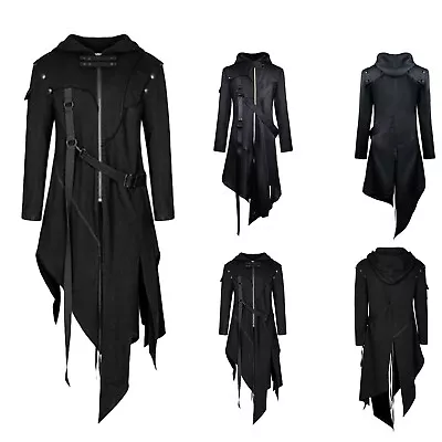 Men Medieval Jacket Hooded Long Coat Gothic Retro Cardigan Outwear Clothes Coat • $15.28