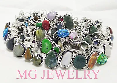 Big Sale ! Wholesale 25 Pcs Ring Lot Mix Gemstone 925 Sterling Silver Plated • £24.35