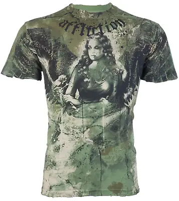 AFFLICTION Men's Short Sleeve T-Shirt BLISS Green Tattoo Biker S-3XL • $29.99