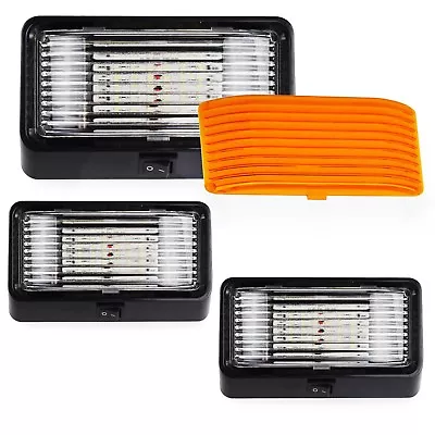 3X LED 12 Volt Porch Light Amber Lens Motorhome Camper RV Trailer Black Exterior • $29