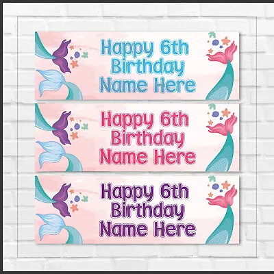 £3.69 • Buy 2 Personalised Mermaid Tail Birthday Party Banners - Any Name & Age - 3 Colours