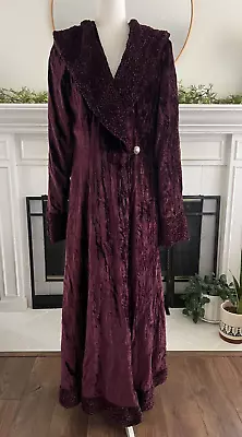 Vintage Chayes Crushed Velvet Coat Sz L Burgundy Lined Goth Robe • $199.99