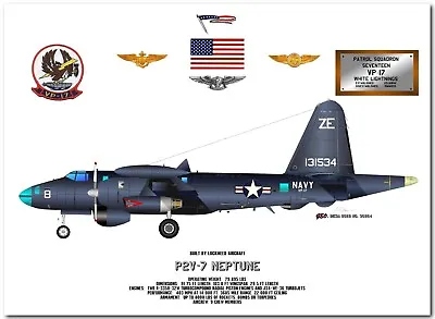 P2-V7 Neptune Of The VP 17 White Lightnings US Navy Patrol Aircraft Print • $49.99