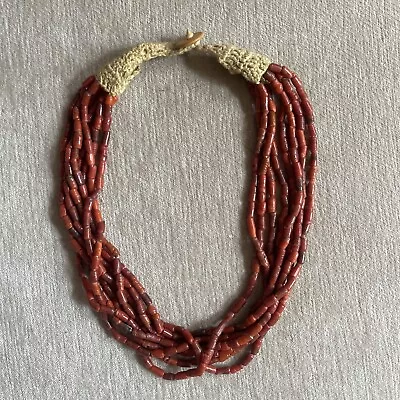 Red Naga 8 Multi Strand Necklace Traditional & Tribal Red Coral Glass Beads 22” • $50