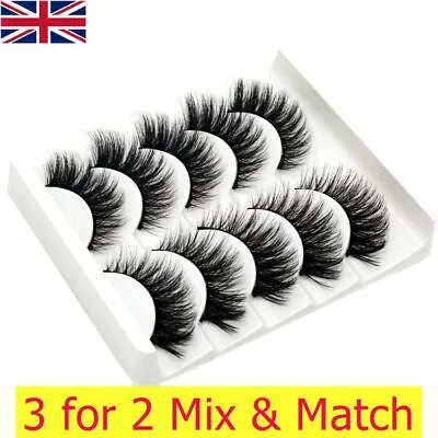 3D Mink Lashes False Fake Eye Eyelashes Long Thick Natural Set 5 Pairs Wholesale • £2.99