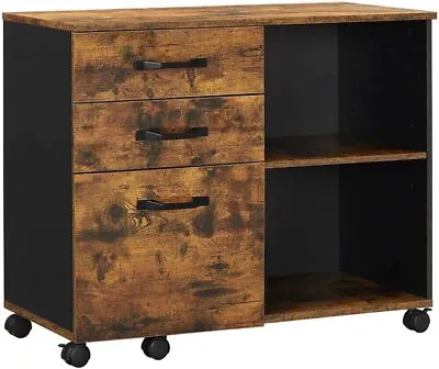 3-Drawer File Cabinet With Open Compartments For A4 Rustic Brown And Black • $536.95