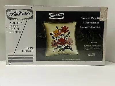 VTG Crewel Embroidery Pillow Kit  Floral POPPIES Sealed 17x17 LeeWards NOS • $29.99