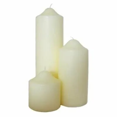 Pillar Candles Large Cream Wax Church Altar Wedding Unscented Home Set Of 3 • £19.95