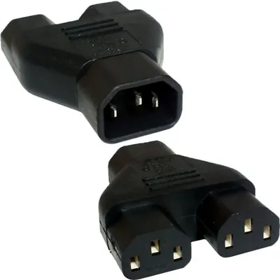 C14 To 2 X C13 IEC Mains Power Y Splitter Adapter Kettle Lead PC Monitor • £7.49