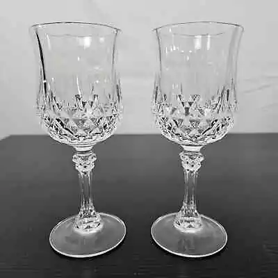 Set Of Two Cristal D’Arques Longchamp Clear Wine Glasses 6.5  5.75 Oz Crystal • $9.95