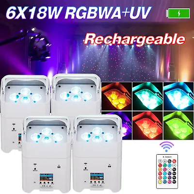 4X RGBWA+UV LED PAR Light Rechargeable Battery DJ Light Wireless APP DMX Control • $135.99
