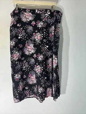 Womens George Plus Size Uk 24 Black Mix Floral Front Split Summer A Line Skirt • $12.44