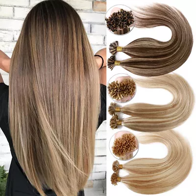 Keratin NAIL Tip U Tip Human Hair Extensions 100% Real Remy Thick 300Strands US • $40.42