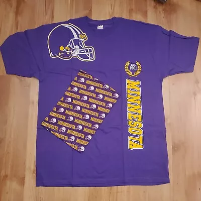 Minnesota Vikings T-Shirt Men XL Purple Gold Yellow Crew Neck Helmet Logo + Wrap • $11.04