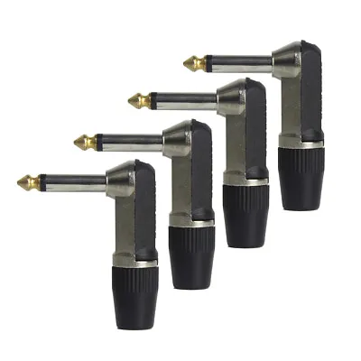 4PCS 1/4 In 6.35mm Guitar Cable End Plug Right Angle Mono Jack Male Connector • $9.59