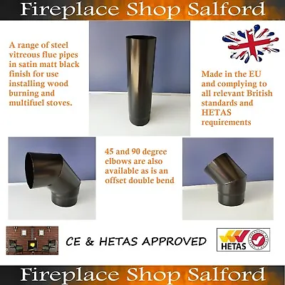 5 Inch 6   Stove Flue Pipe 125mm 150mm Satin Matt Black Wood Burner Or Multifuel • £25