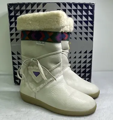 Vintage Tecnica Italy White Leather Shearling Lining Apres Ski Boots EU Size 37 • $59.95