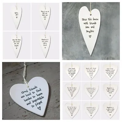 East Of India White Porcelain Hanging HEART Inspirational Quotes Gift Decor • £6.15