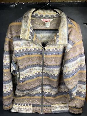 VIntage Haband Fleece Jacket Womens Large Aztec Navajo Full Zip Southwest 80 90s • £24.06