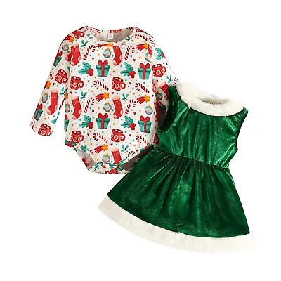 Baby Girls Jumpsuit A-Line Romper Velvet Dress Costumes Xmas Carnival 2pcs Fur • $30.57