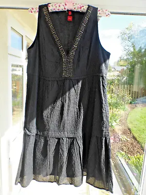 Miss Captain Tortue Black Beaded V-Neck Sleeveless Mini Dress EU 40 UK 12 • £9.99