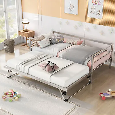 Twin Size Daybed With Adjustable Trundle Metal Day Bed With Pullout Trundle Bed • $222.86