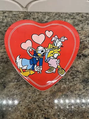Vtg Walt Disney Donald Daisy Duck Heart Tin Box Co Of America Valentine Htf • $9.90