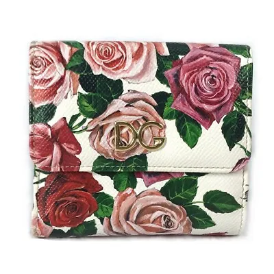 DOLCE&GABBANA Flower Pattern DG Logo Compact Wallet Folded Wallet Leather Unused • £243.28