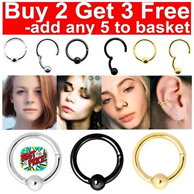 £2.99 • Buy Nose Ring Eyebrow Cartilage Septum Helix Lip Earring Hoop Clicker Fake Ear Cuffs