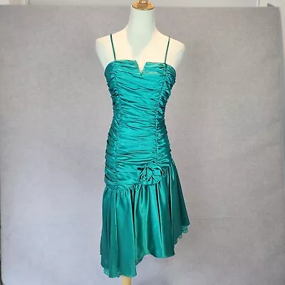 Vintage Purple Patch Sydney Dress Womens 8 Retro 80s Prom Green Satin Ruffle  • $51.42