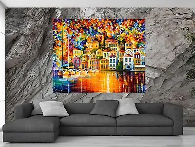 Leonid Afremov DREAM HARBOUR Painting Canvas Wall Art Picture Print HOME STYLE • £11.04