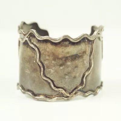 Vintage Sterling Silver Abstract Wavy Wide Cuff Bracelet Heavy Patina 45g • $69.99