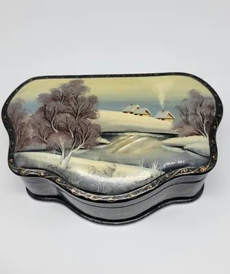 Vintage Russian Lacquer Box With Mother-of-Pearl Inlay Artist Signed Fedoskino • $36