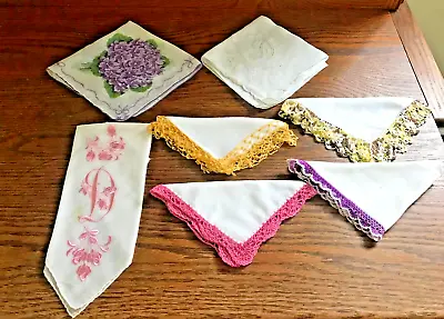 Lot Vintage Ladies Hankerchiefs 2- Monogram  D  Bridal 4-crochet Edges Floral • $9.99