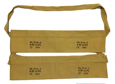 Pack Of 2 WWII Army Cotton Cloth Bandolier Khaki For M1 Garand Cover AMMO Bag • $12.99