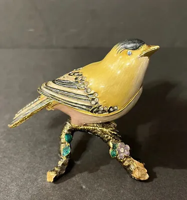 Bejeweled Enameled Yellow Bird On A Branch Hinged Trinket Box • $29.99