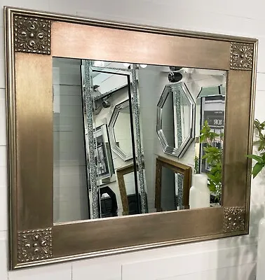 Champagne Mirror Antique Mirror Rectangle Wall Mirror - 84cm X 74cm / 34 X29  • £64.99