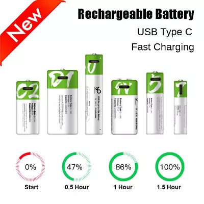 USB AA AAA 9V C D Lithium Ion Rechargeable Battery 1.5V Fast Charger Type C Lot • £35.99